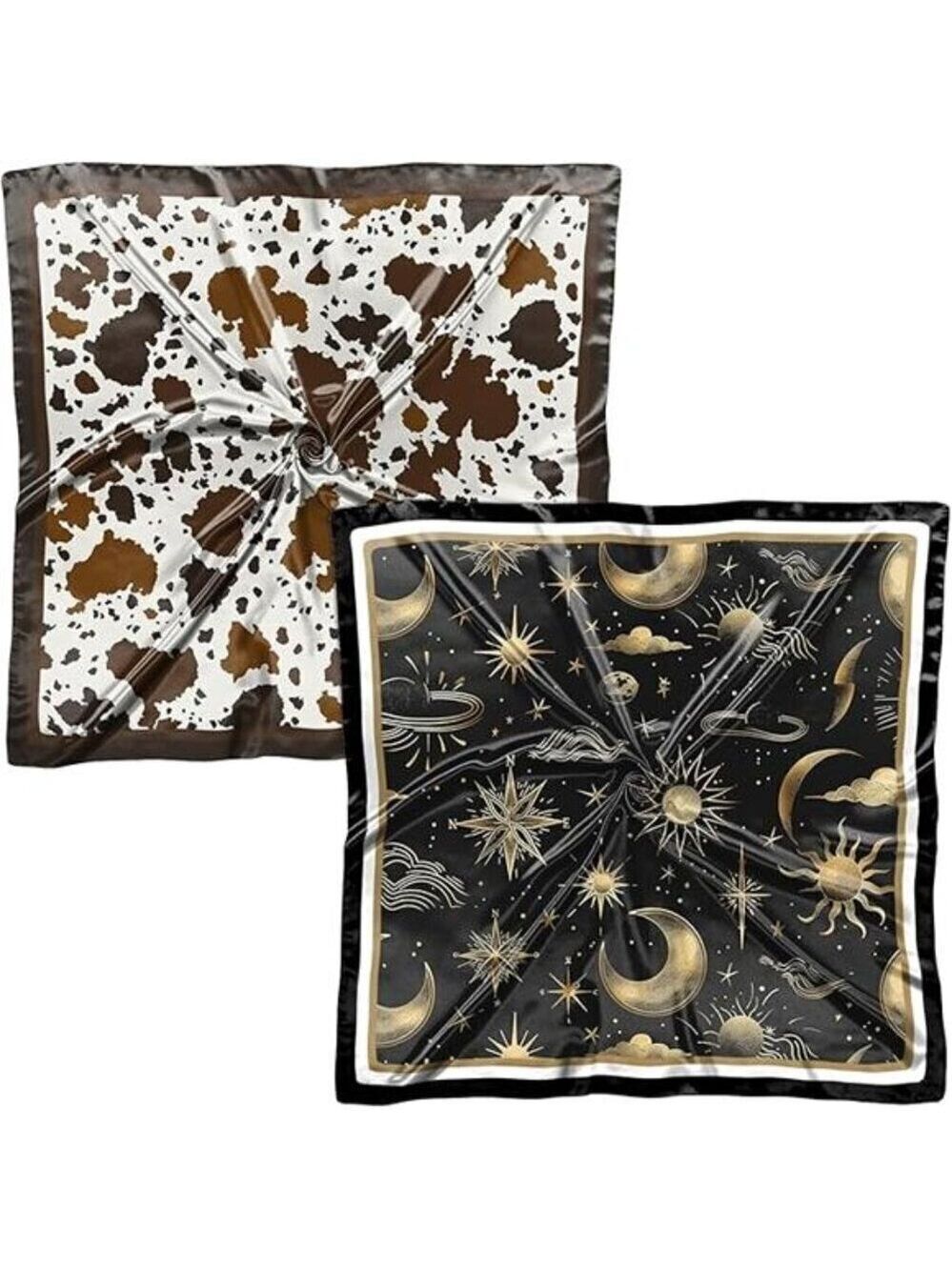 2 PCS Scarf Silk Feeling Square Satin Headwear Hair Scarves Wrap 27.5 Inches